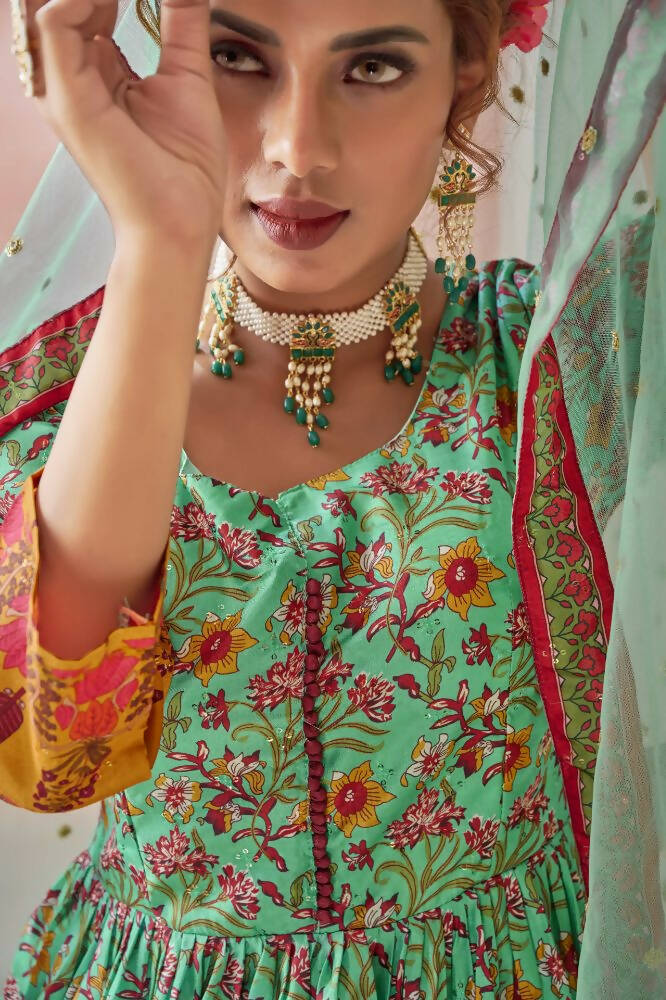 Everywhere Designer Green Dola Silk Gown With Dupatta - Anbazaar - Distacart