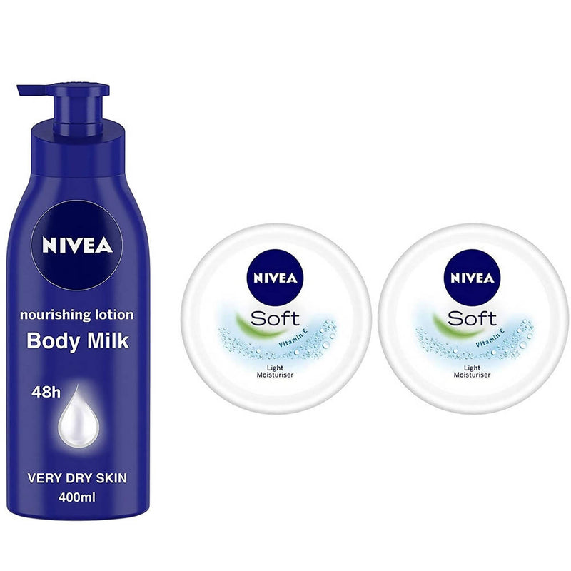 Nivea Nourishing Lotion Body Milk &amp; Soft Light Moisturizing Cream Combo Pack