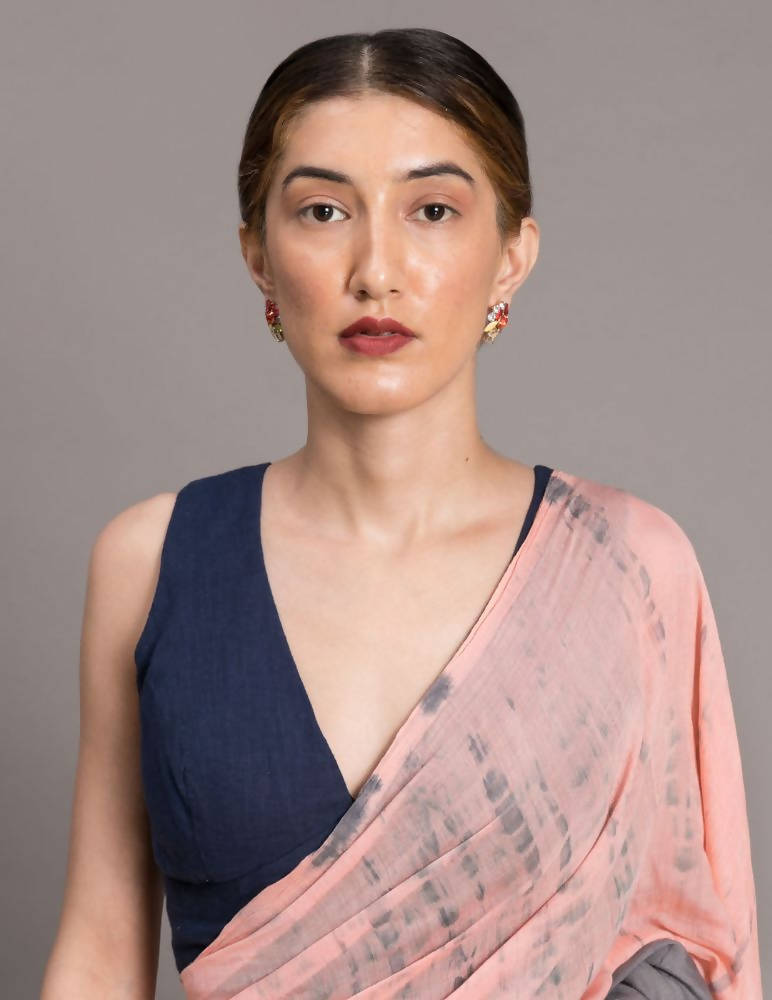 Suta Peach-Coloured Grey Tie Dye Pure Cotton Saree - Distacart