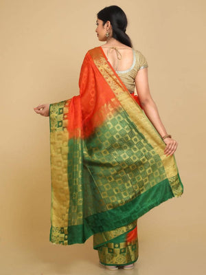 Kalamandir Checked Orange Pashmina Saree