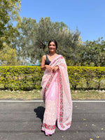 Thumbnail for Vamsee Pink Organza Saree - Distacart