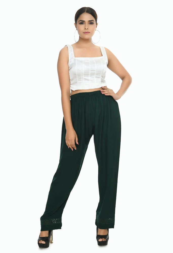 Mominos Fashion Moeza Reyon Cotton Bottle Green Straight Palazzo