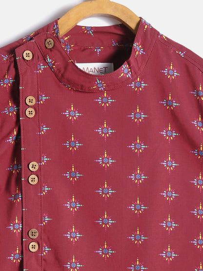 Manet Ethnic Full Sleeves Printed Shirt - Maroon - Distacart