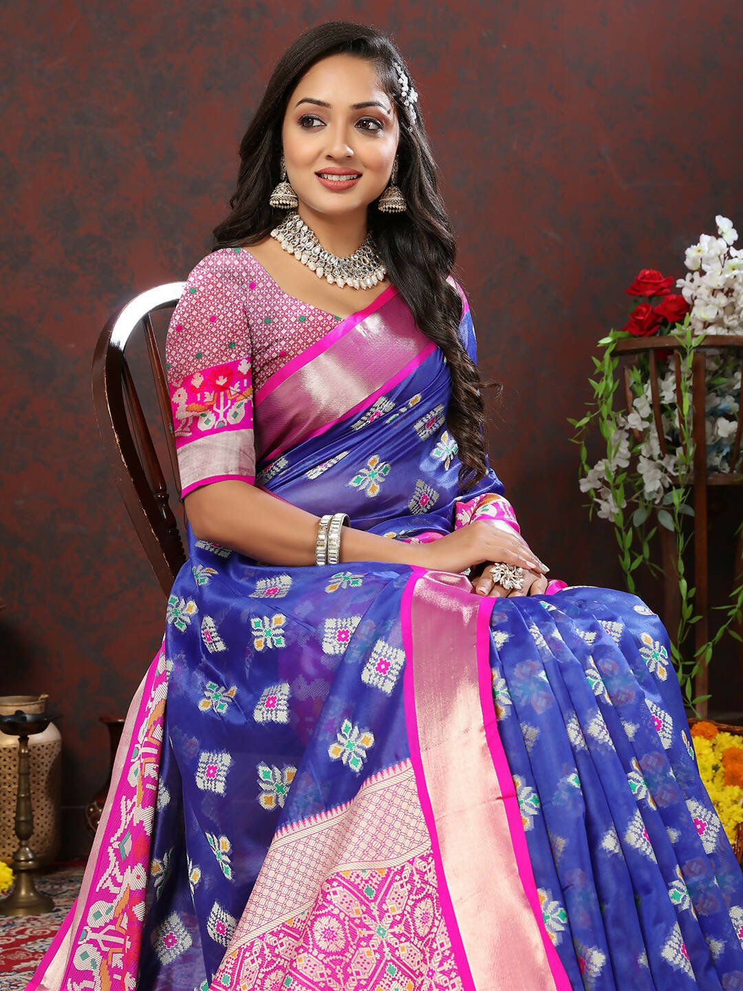 Lorenvalley Fashion Blue Organza Silk Woven Design with Meenakari Weaving Saree - Distacart