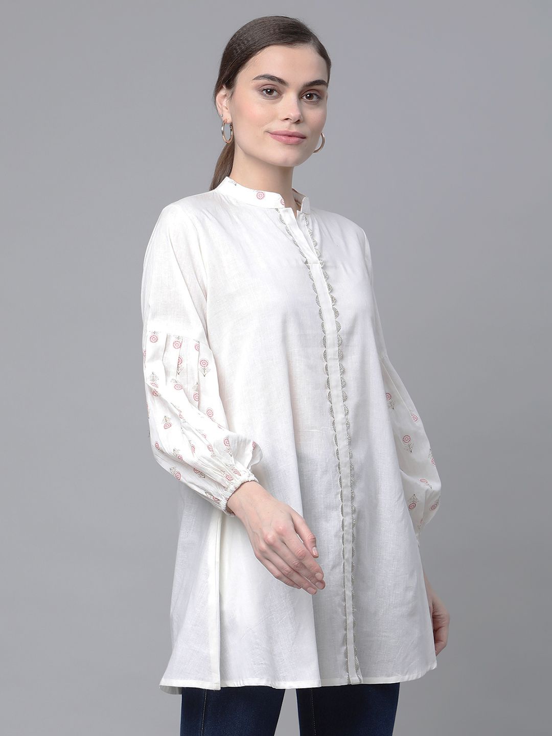 Ahalyaa Women Off White Pure Cotton Printed Tunic - Distacart