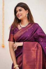 Thumbnail for DEIANA'S Beautiful Golden Jari with New Design Soft Lichi Silk Saree - Wine - Distacart