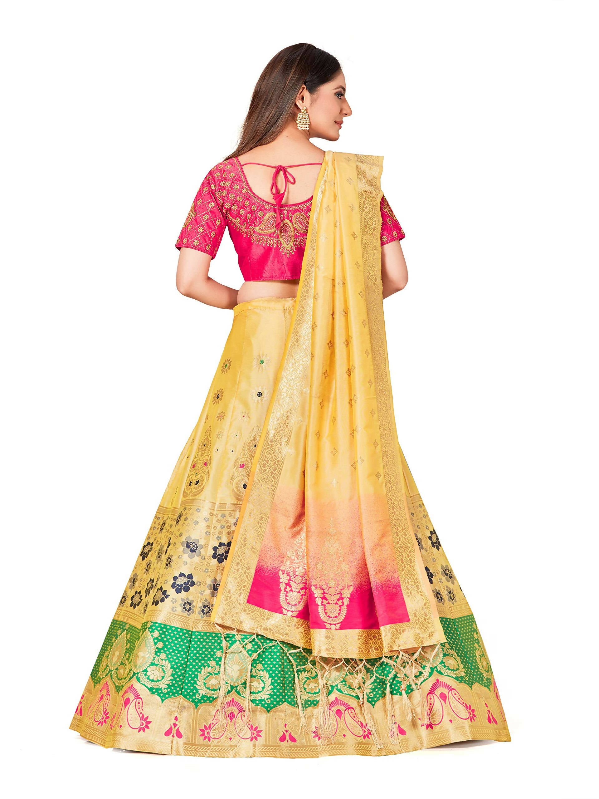 Mimosa Women's Semi-Stitched Art Silk Yellow Lehenga Choli with Dupatta - Distacart