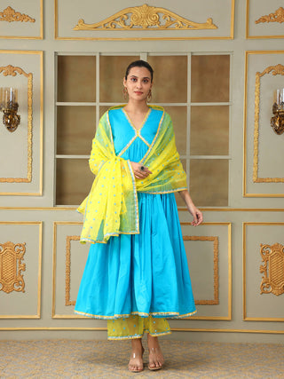 Pomcha Jaipur Blue Saadgi Blue Mirror Work Anarkali Set - Distacart