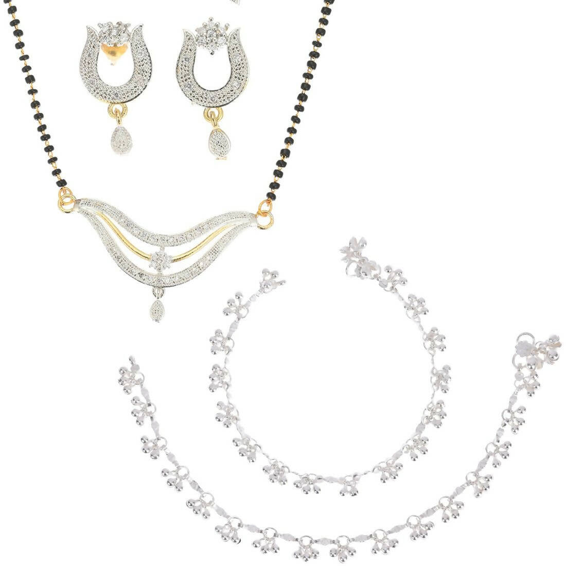 AanyaCentric Gold-plated Mangalsutra Pendant Earring Set & Silver Plated Anklet - Distacart