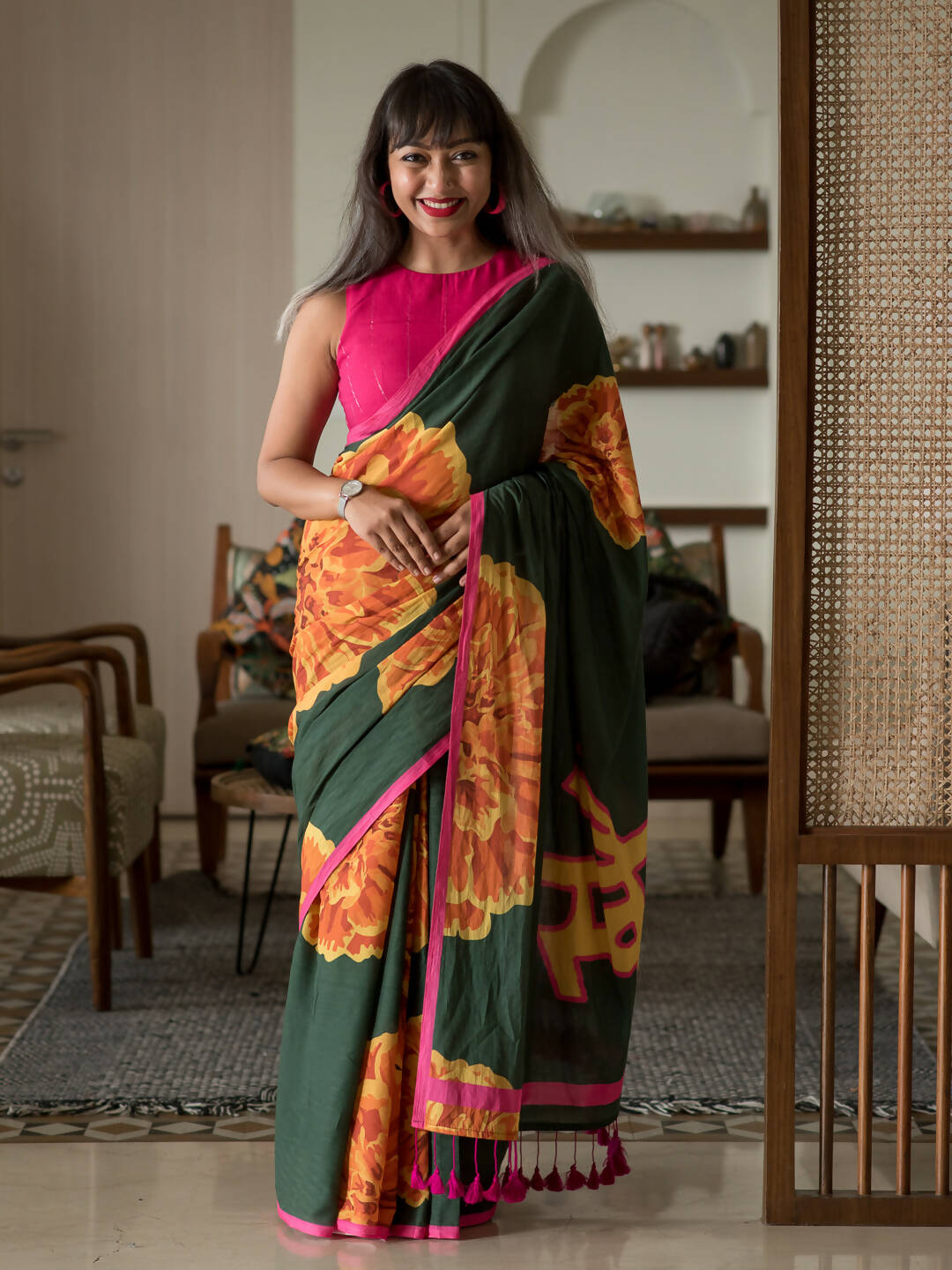 Suta Multi Color Floral Pure Cotton Saree - Distacart