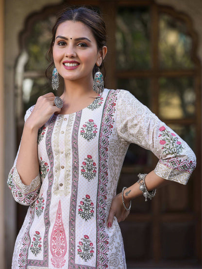 Juniper Women's Pink Viscose Shantoon Festive Printed Straight Kurta - Distacart