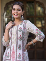 Thumbnail for Juniper Women's Pink Viscose Shantoon Festive Printed Straight Kurta - Distacart