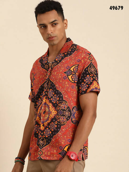 Red Relaxed Floral Opaque Printed Casual Resort Shirt - Mahotsav - Distacart