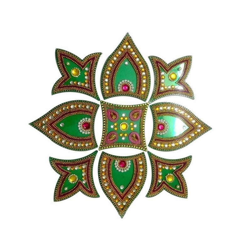 Kundan Rangoli Design Green color For Floor Decoration / Wall Decoration / Pooja Decoration - Distacart
