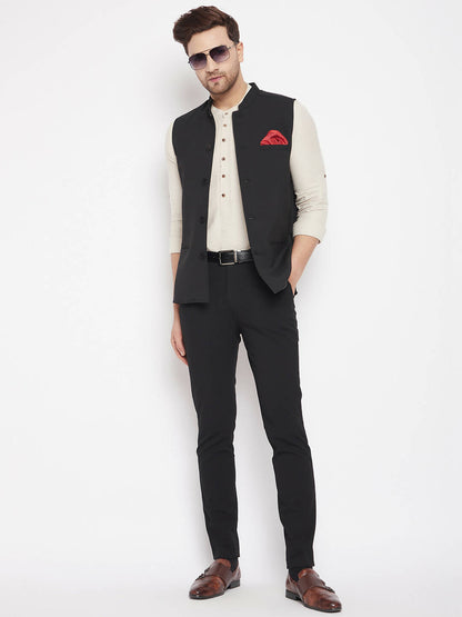 Even Apparels Black Merino Men Woven Nehru Jacket PW668 - Distacart