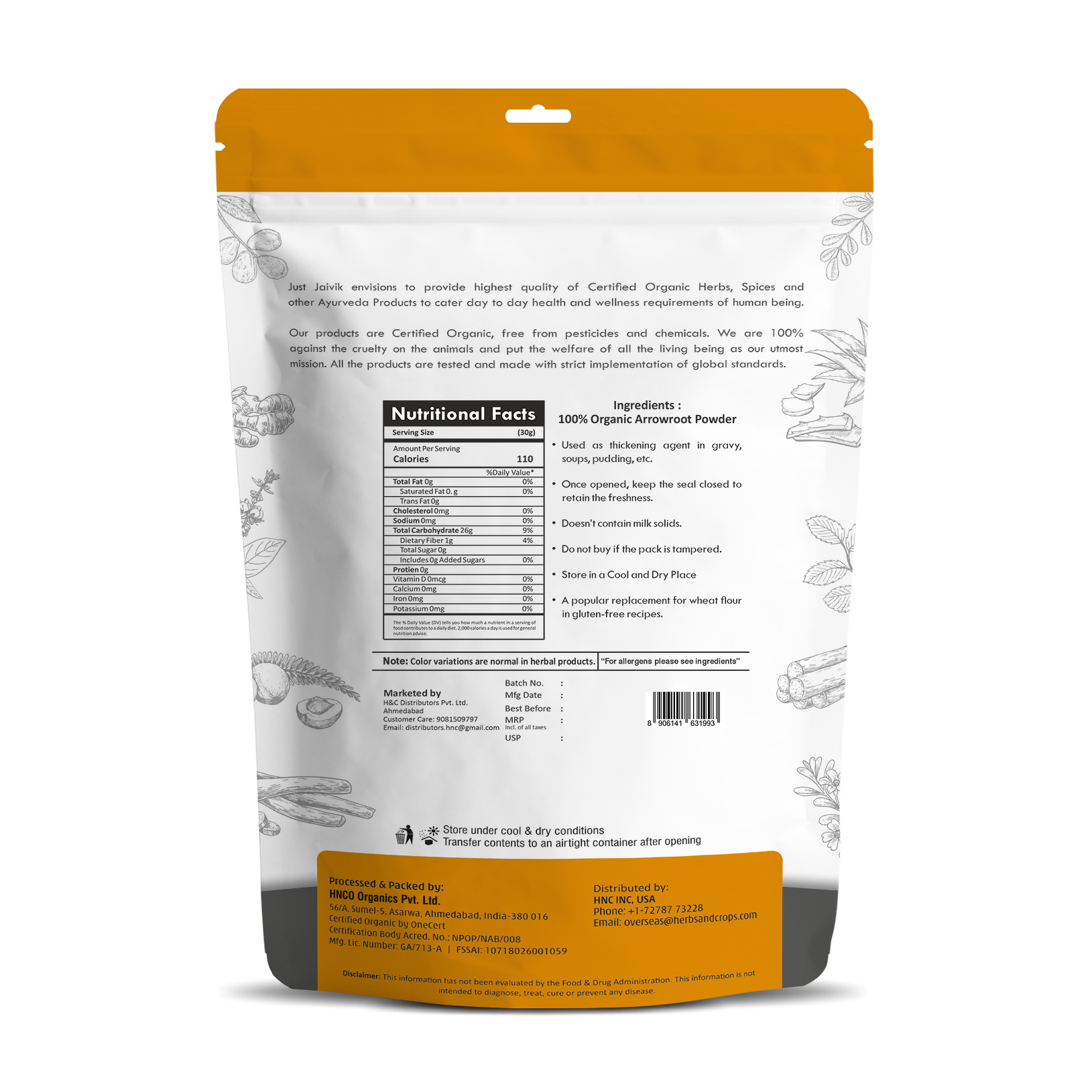Just Jaivik Organic Arrowroot Powder - Distacart