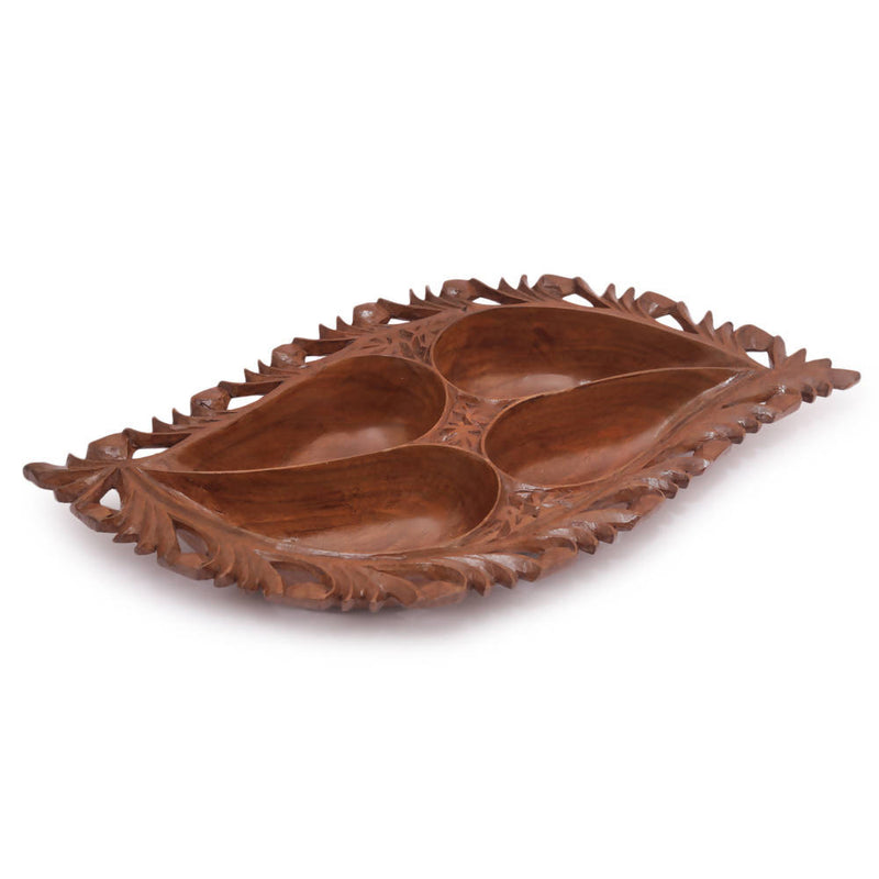 Nizalia Carved Chinar Leaf Handmade Walnut Wood Serving Bowl