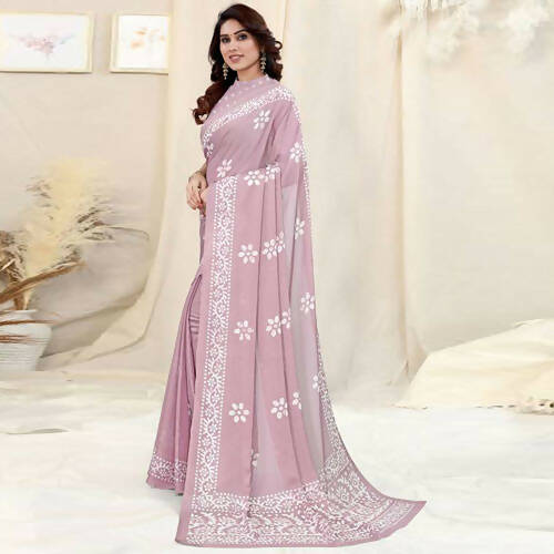 Women's Partywear Designer Pink Chinon Shiffon Fancy Saree - Dyuti - Distacart