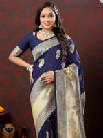 Thumbnail for Lorenvalley Fashion Navyblue Soft Silk Woven Design Gold Zari Weaving Saree - Distacart