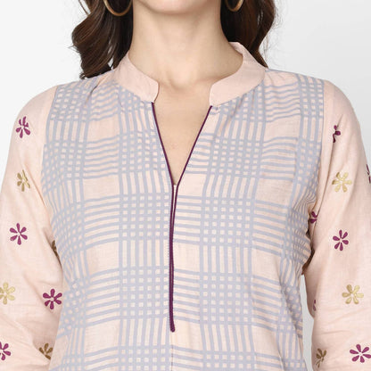 Cheera Hand Block Print Pale Pink Anarkali Kurta (MAAI-062K)