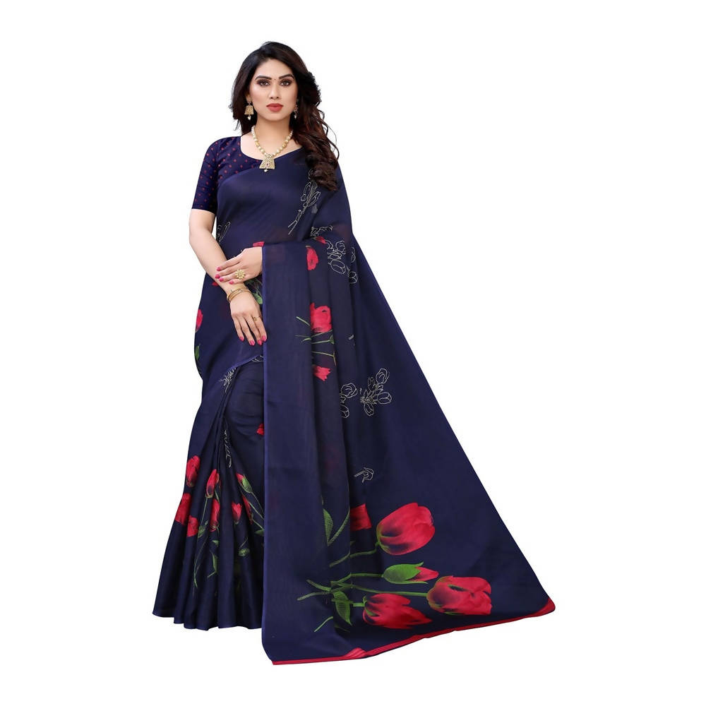 Vamika Printed Jute Silk Blue Saree (Elisa Navy)