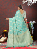 Thumbnail for Lorenvalley Fashion Skyblue Cotton Woven Design with Zari Weaving Design Saree - Distacart