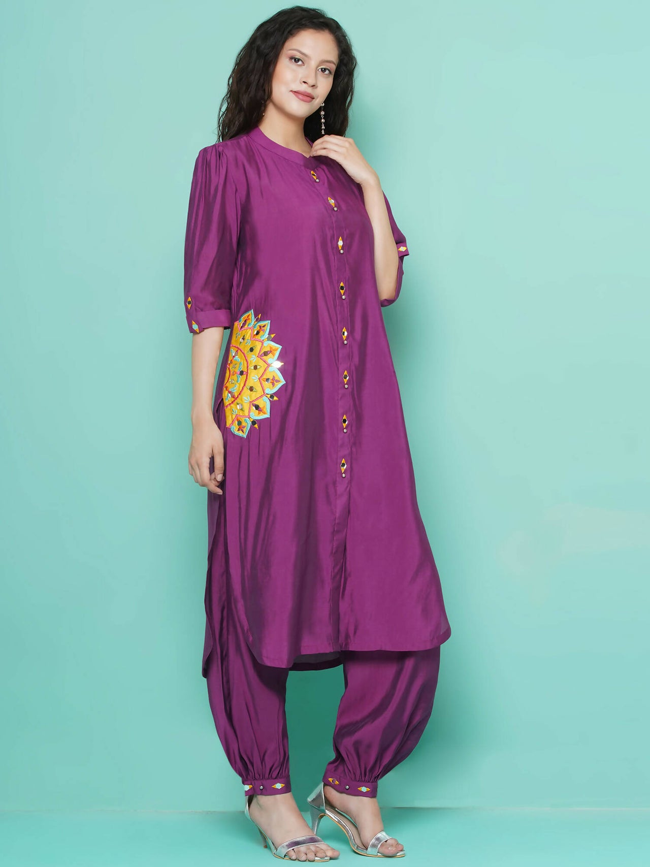 Women Republic Purple Art Silk Embroidered Kurta with Afghani Salwar - Distacart