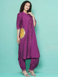 Thumbnail for Women Republic Purple Art Silk Embroidered Kurta with Afghani Salwar - Distacart