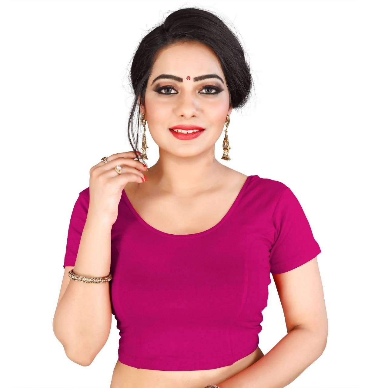 Vamika Magenta Lycra Plain Blouse - Distacart