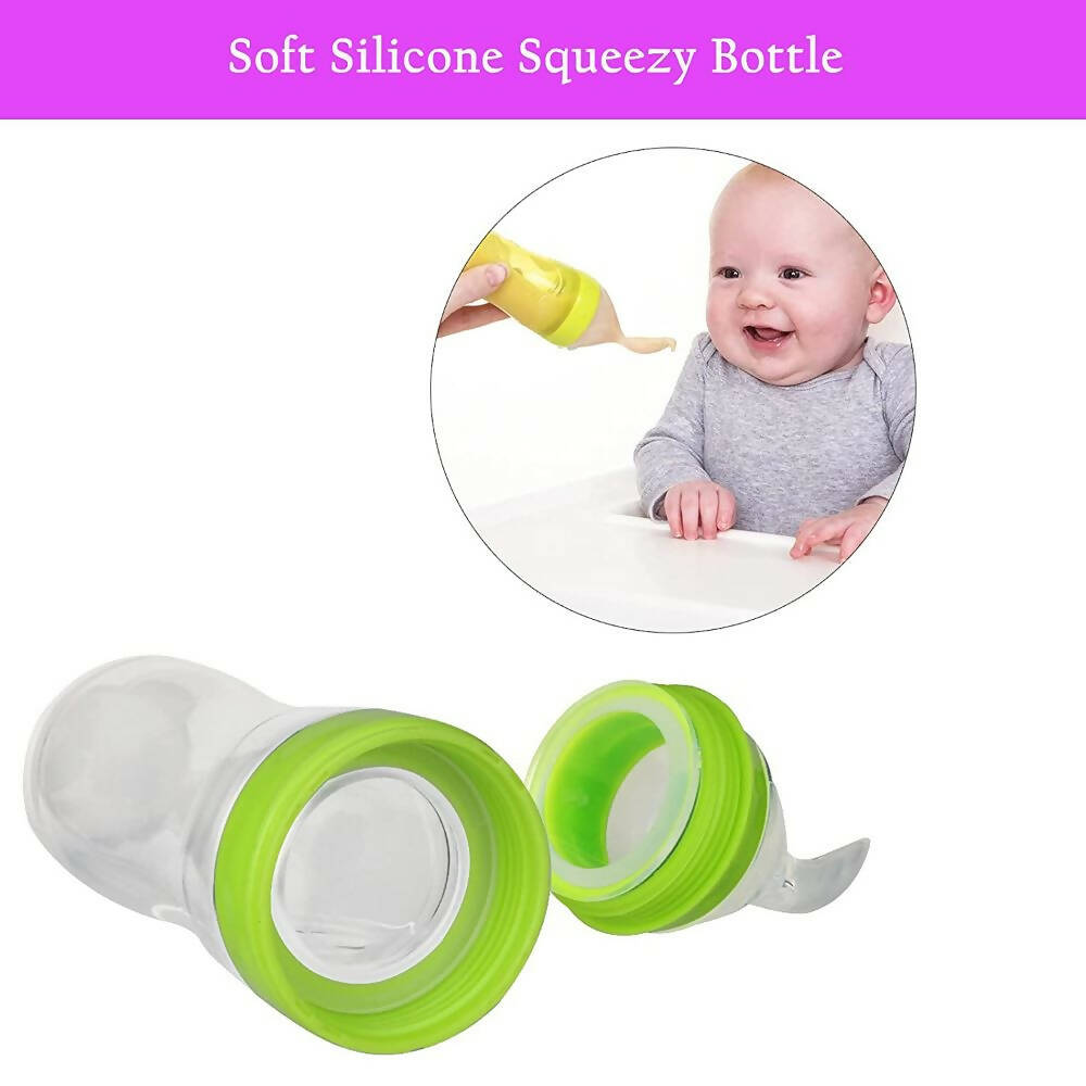 Safe-O-Kid Easy Squeezy Silicone Food Feeder Spoon (Soft Tip) Bottle- Green- 90mL - Distacart