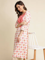 Thumbnail for Red Poly Rayon Aztec Printed Straight Fit Kurta - Prasuti - Distacart