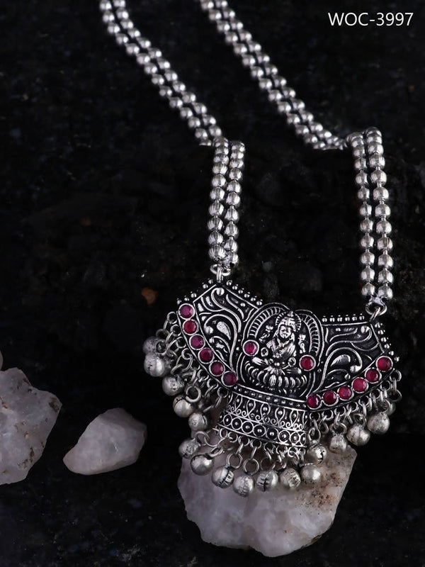 Mominos Fashion Johar Kamal Oxidised Laxmi Mata Statement Piece Long Necklace