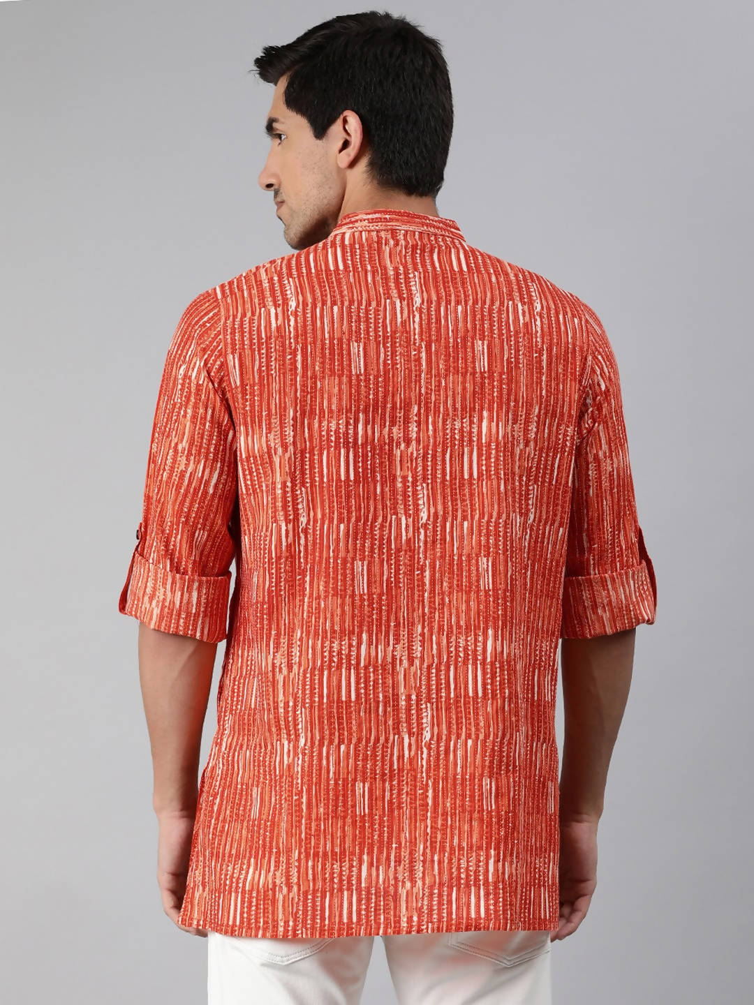Janasya Men Orange & White Striped Kurta - Distacart