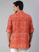 Thumbnail for Janasya Men Orange & White Striped Kurta - Distacart