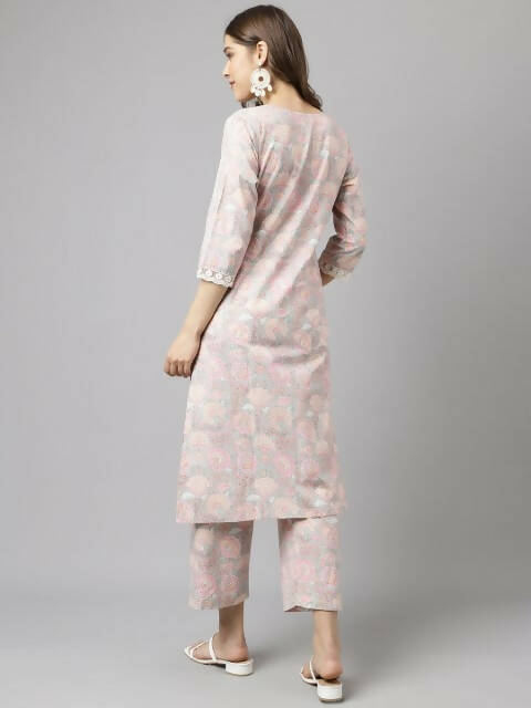FIORRA Women's Pink Cotton A-Line Kurta Set - Distacart