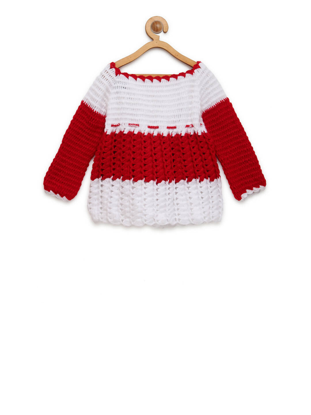 ChutPut Hand knitted Floral Crochet Wool Dress - Red - Distacart