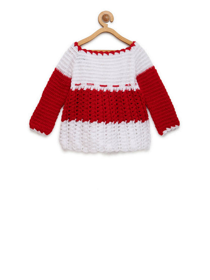 ChutPut Hand knitted Floral Crochet Wool Dress - Red - Distacart