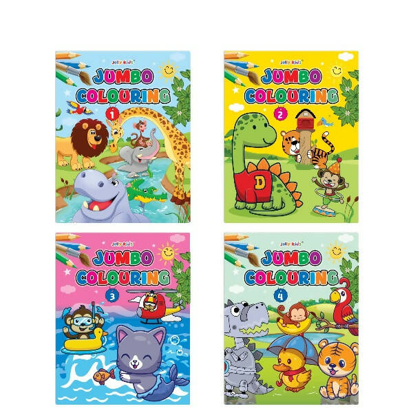 Jolly Kids Jumbo Colouring Books For Kids Set of 4|130 Fun Learnig Images Per Colour Book| Ages 3 - 7 Year - Distacart