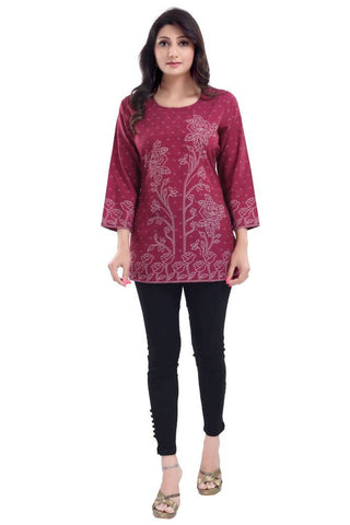 Snehal Creations Magenta Faux Crepe Short Kurti Tunic Top
