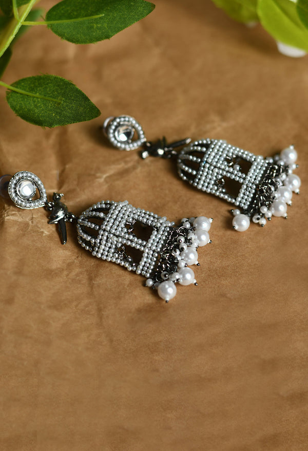 Mominos Fashion Johar Kamal Silver Color Bird Nest Earrings With Pearls - Distacart
