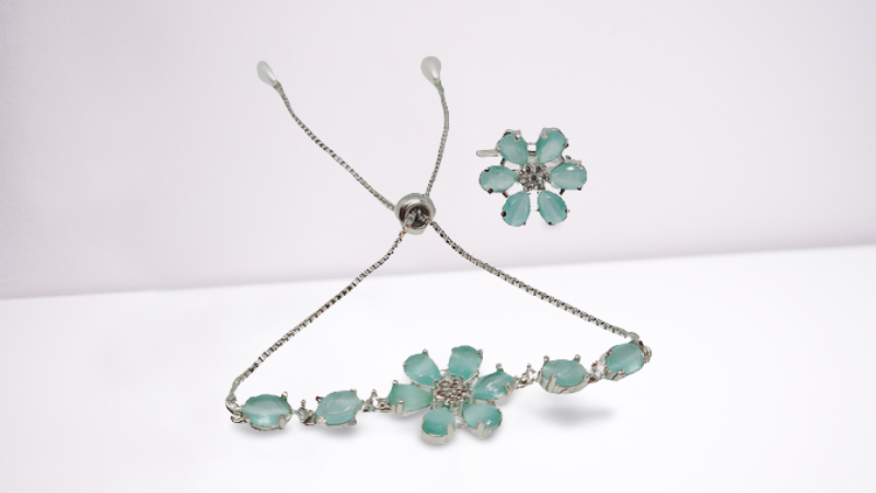 Rhodium-Plated Alloy American Diamond Studded Bracelets & Ring Set - The Pari - Distacart