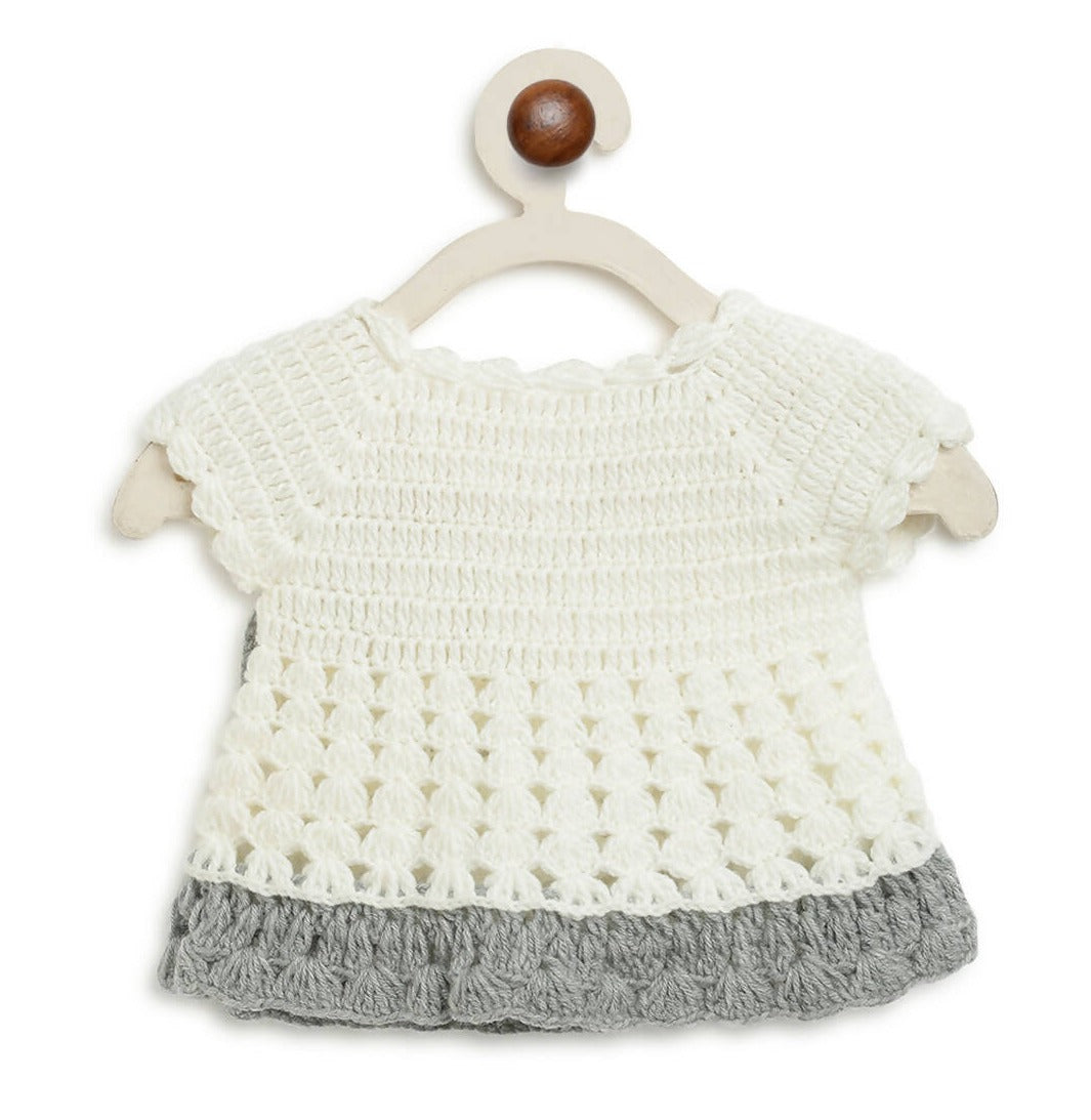 ChutPut Hand knitted Crochet Wool Dress - White - Distacart