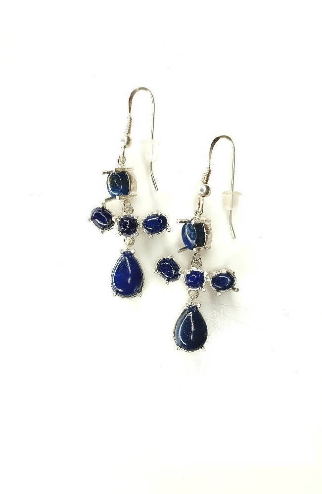 Bling Accessories Lapis Lazuli Semi Precious Natural Stone Earrings