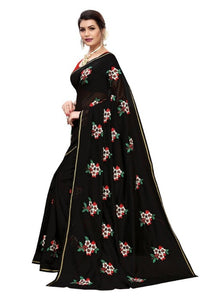 Thumbnail for Vamika Chanderi Cotton Embroidery Black Sarees