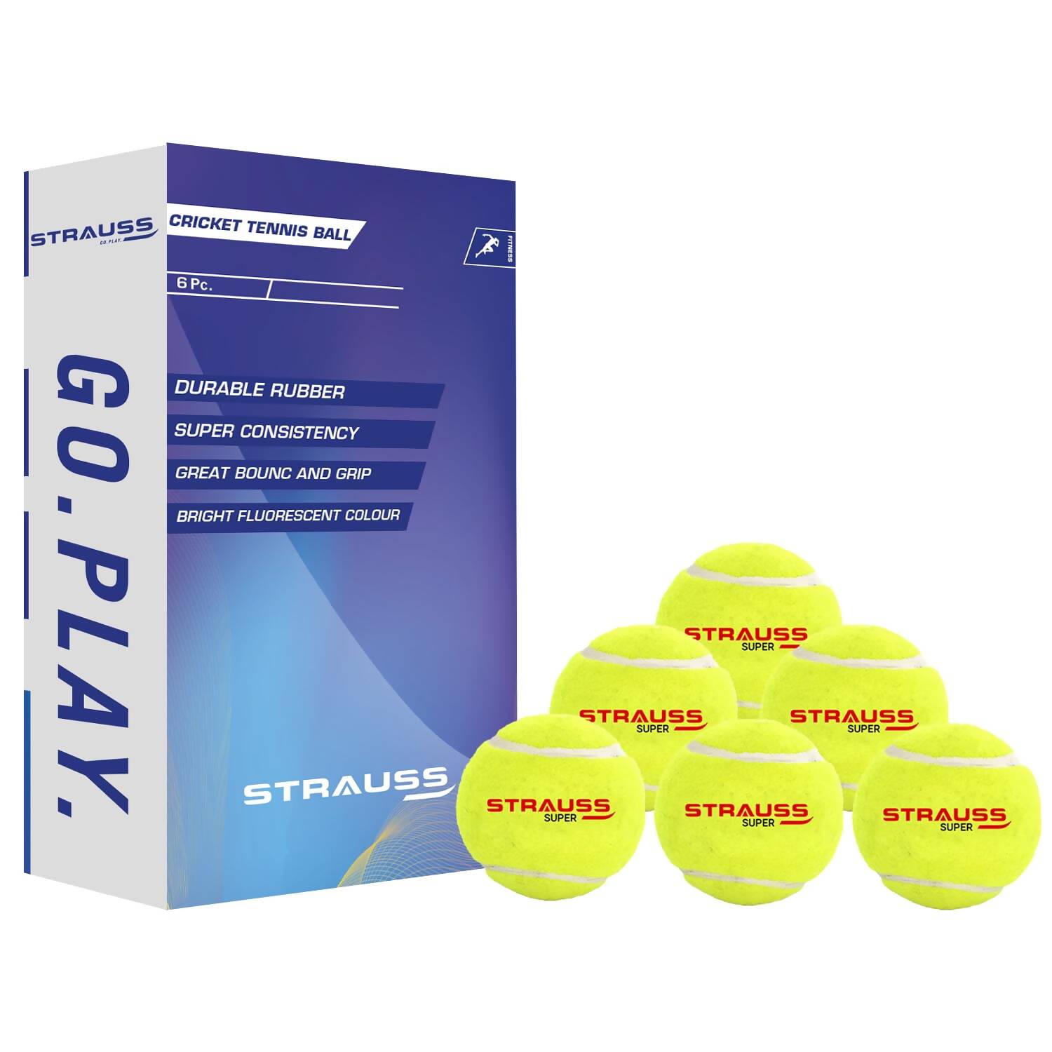 Strauss Cricket Tennis Balls - Yellow (Pack of 6) - Distacart