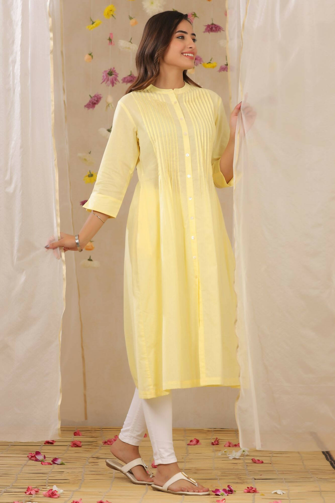 Juniper Women Limeyellow Cambric Solid A-Line Kurta - Distacart