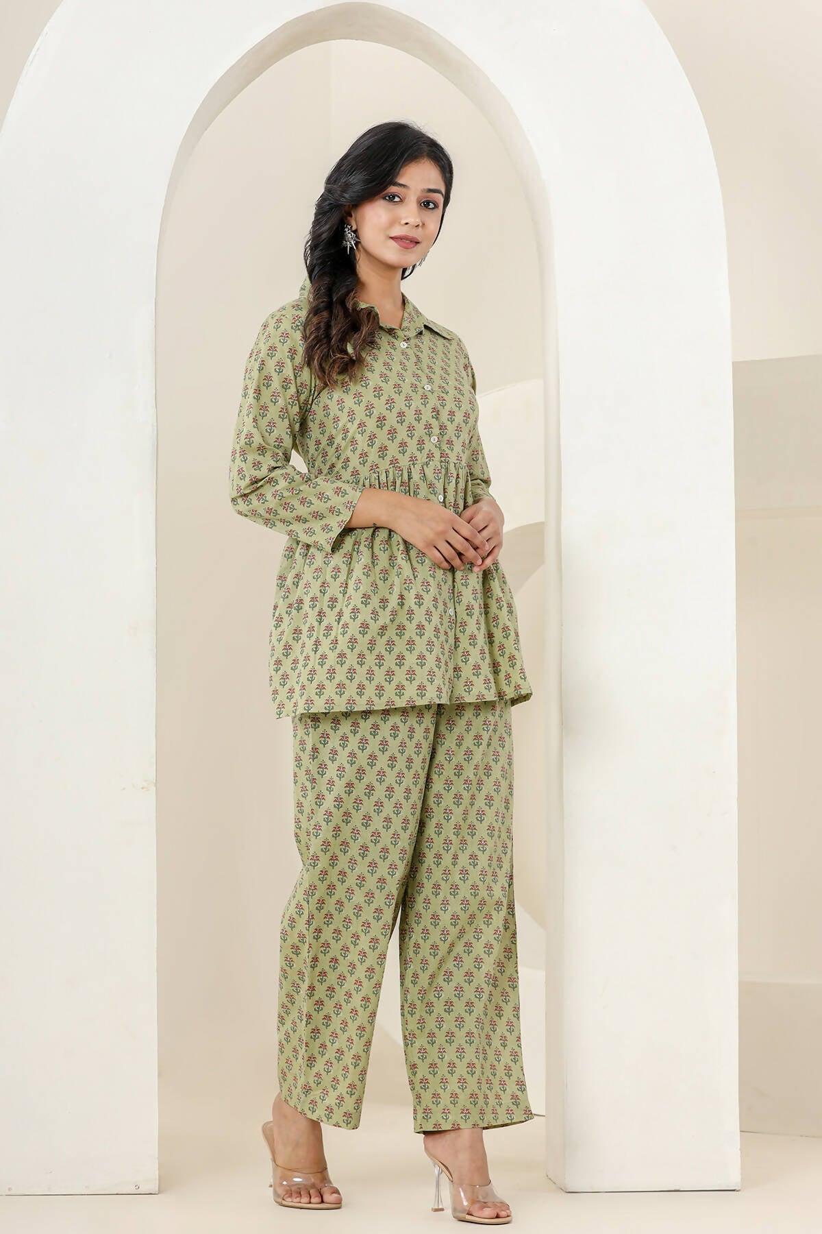 Kaajh Women's Green Printed Cotton Co-ord Set - Distacart