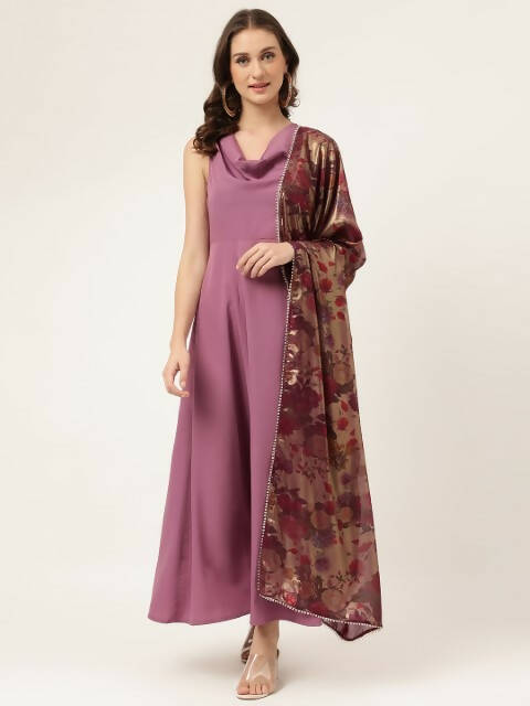 FIORRA Women's Lavender Poly Crepe Flared Kurta With Dupatta - Distacart