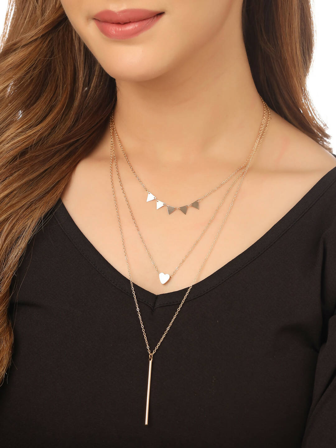 NVR Women's 3 Layered Gold-Plated Minimal Layered Necklace - Distacart