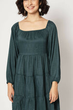 Thumbnail for Teal Viscose Solid Design Flared Dress - Shivani - Distacart